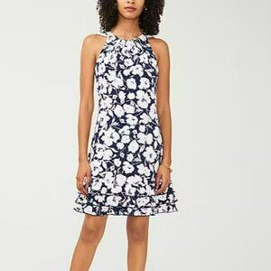 MSK Womens Sleeveless Floral Print Shift Dress M Ruffle Hem Sequined Sparkle